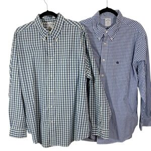 Brooks Brothers Lot 2 Mens XL Regent Plaid Blue  GreenCheck Long Sleeve Shirts